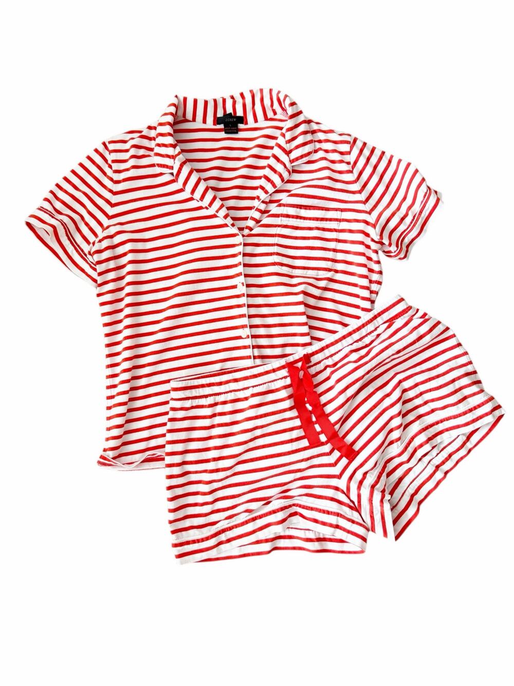 J.crew dreamy short-sleeve cotton pajama set in red white stripe Large
